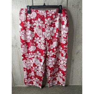 R&K Original Petite Red & White Floral Print Cropped Pants 14P Tropical Summer
